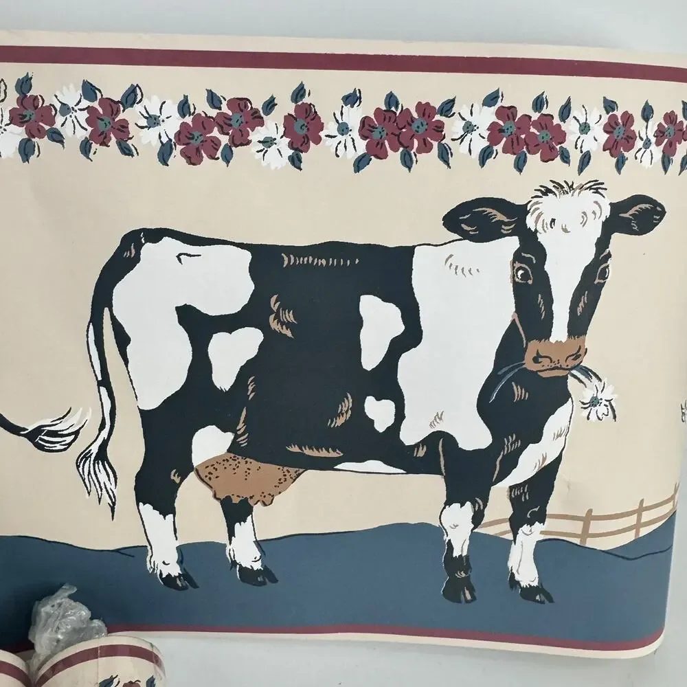 Cottage Granny Country Farm Core Wallpaper Border Cows Cattle Floral 5 Yard